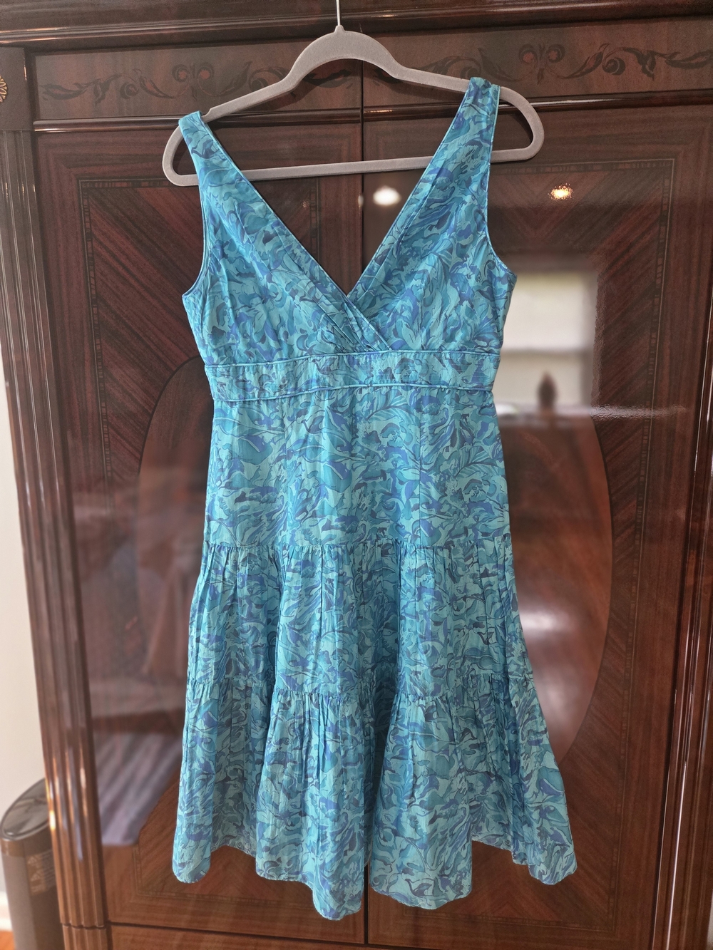 Ralph Lauren Turquoise Floral V-Neck Midi Dress - Picture 1 of 2